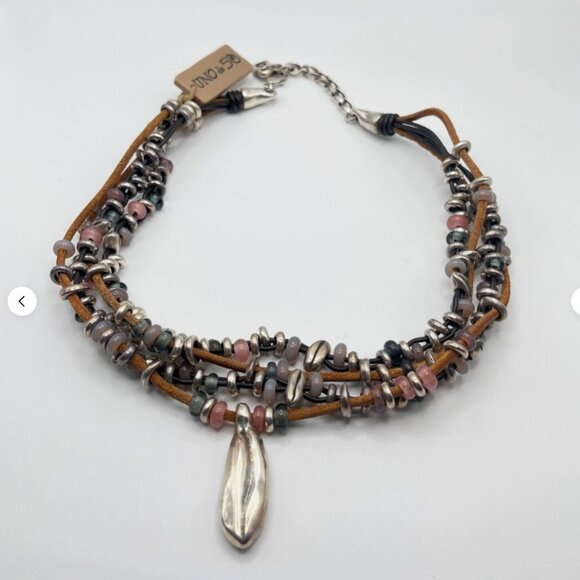 $310 Uno de 50 Multi Strand leather Silver plated Beaded Necklace Choker BOHO - Picture 7 of 14